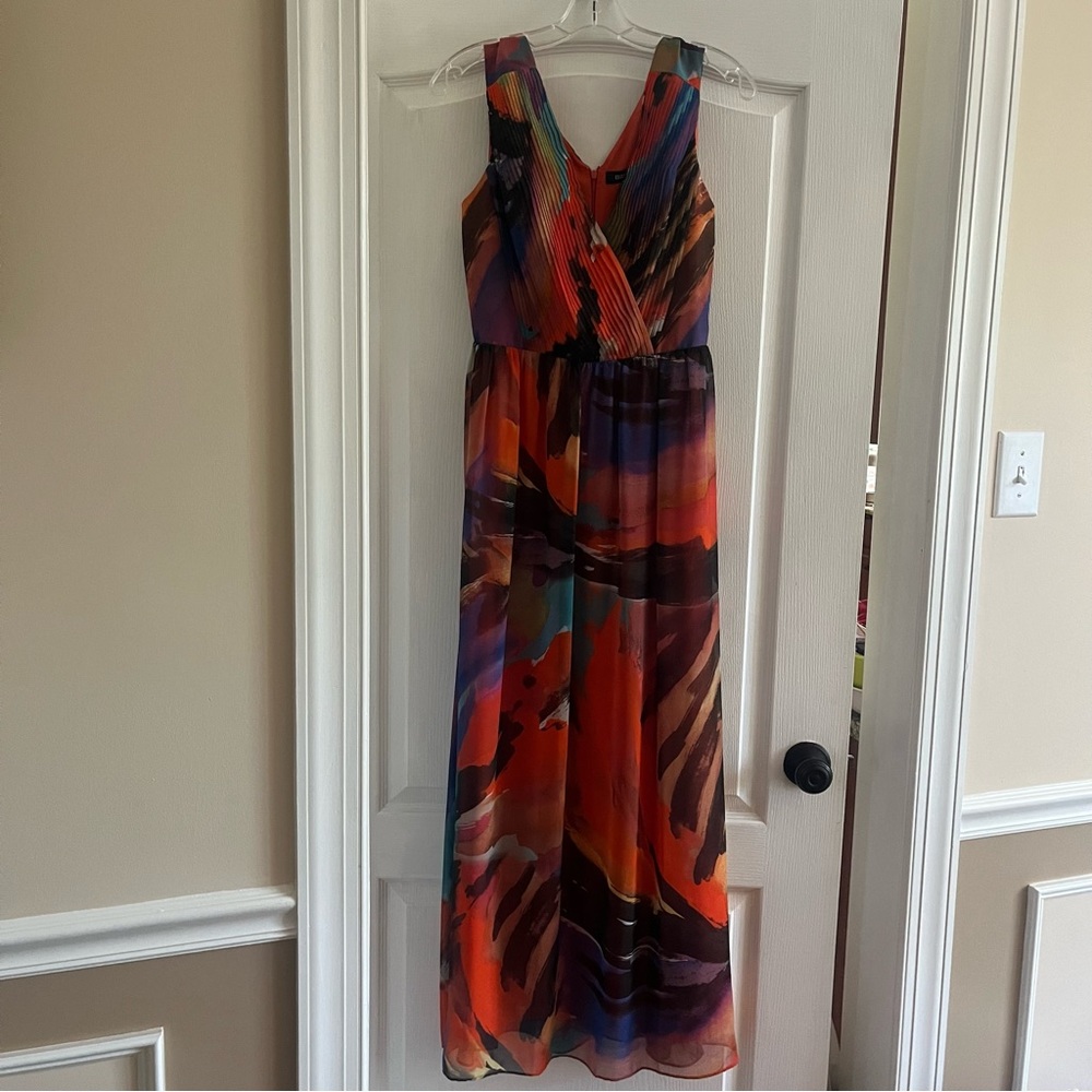 Ellen Tracy Orange and Blue Sleeveless Maxi Dress